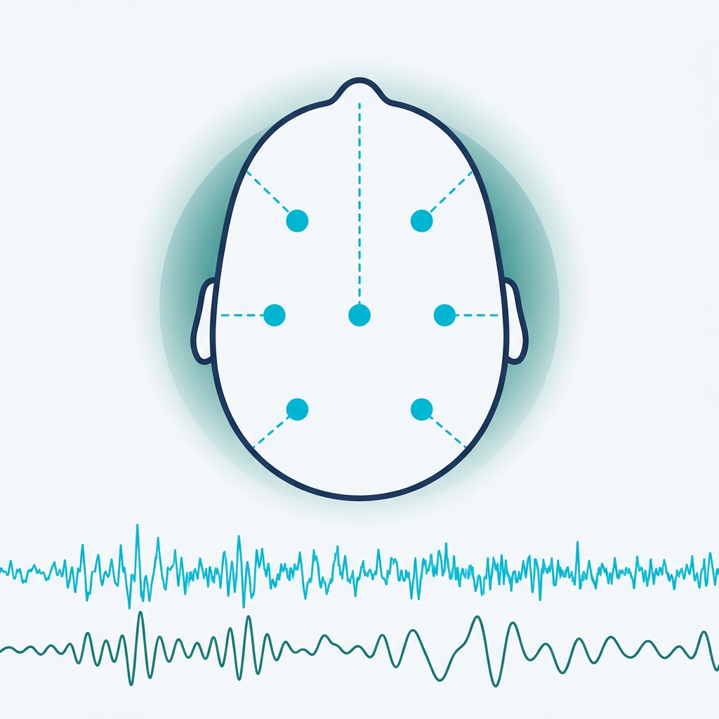 Diagram of an EEG recording with scalp electrodes and electrical traces